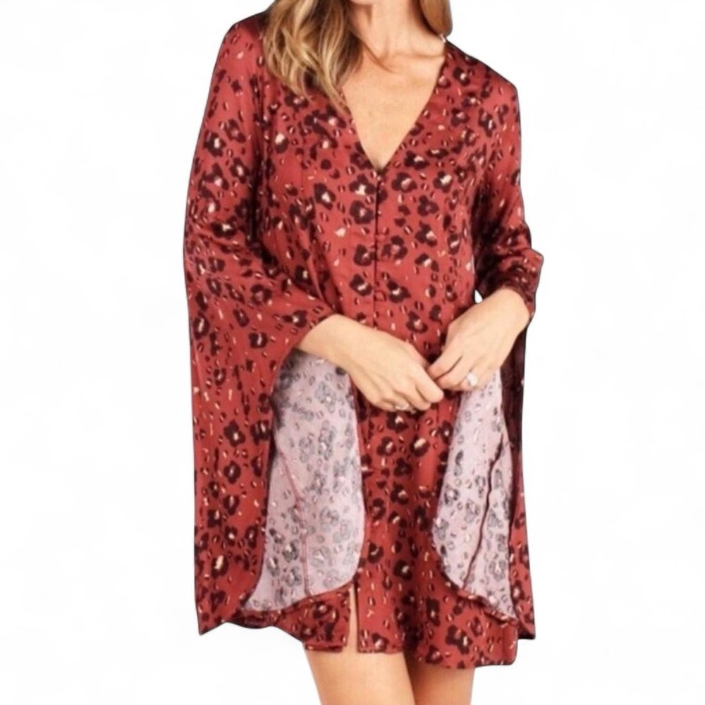 NEW Somedays Lovin ‘Into The Wild’ Maroon Leopard Print Boho Flowy Dress — SMALL